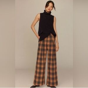 MAEVE ANTHROPOLOGIE The Avery Elastic-Back Trousers  Tan Plaid Size Small